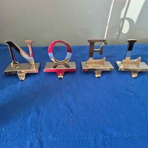 NOEL Christmas Stocking Hangers Garland Holder Shiny Metal Chrome Letters